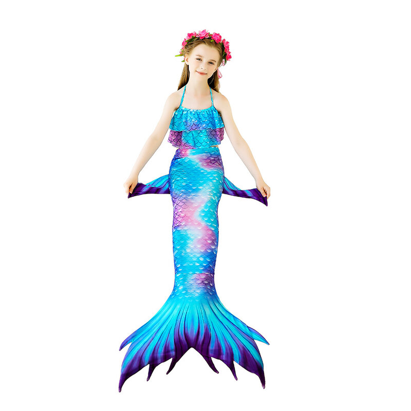 Summer Mermaid Tail Mermaid Costume Bikini Mermaid Dres with Monofin Kid Girl Swimming suiting Cosplay Beach Party Birthday Gift