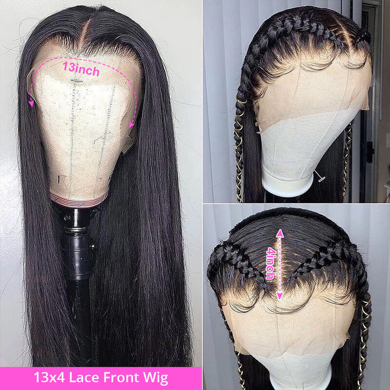 Peluca de cabello humano liso para mujeres negras, postizo de encaje Frontal 13x4 HD, 30, 32 pulgadas, pelo brasileño predespuntado
