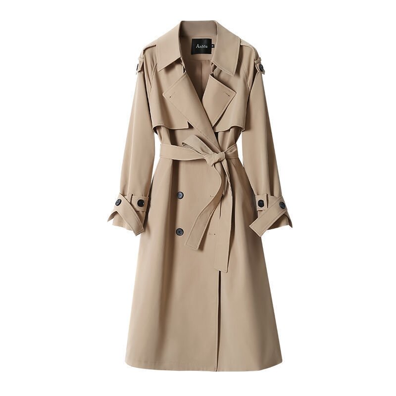 Gabardina holgada de longitud media para mujer, abrigo clásico coreano de doble botonadura, estilo universitario, otoño e invierno, novedad