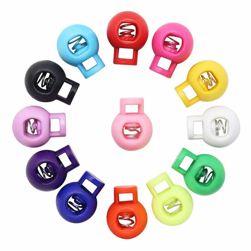 50 PCS Plastic Rope Buckle Single Hole Spring Cord Locks Colorful Round Toggle Stoppers DIY Sportswear Rope Button Color Random
