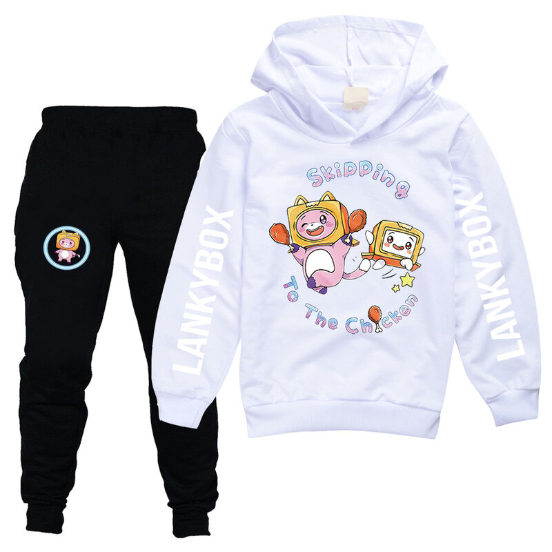 Setelan Celana + Hoodie Kotak Lanky Baru 2 Buah untuk Anak Laki-laki dan Perempuan 4-13Y Pakaian Olahraga Kartun Anime Mode Musim Semi Musim Gugur