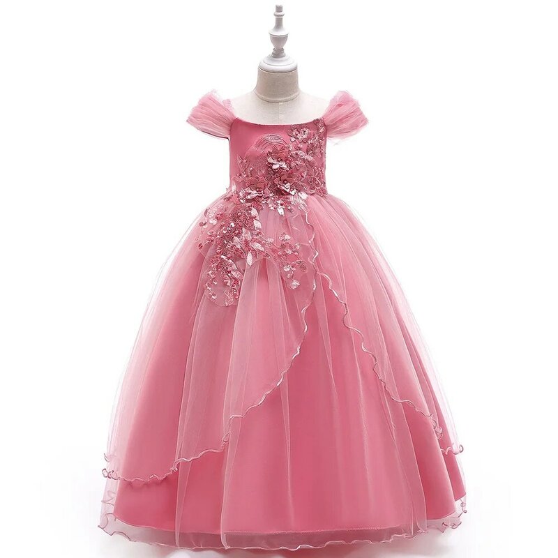 CLL-303 Girl Children Clothes Flower Long Prom Gowns Elegant Formal Vestidos Birthday Evening Party Wedding Dresses For 4-14T