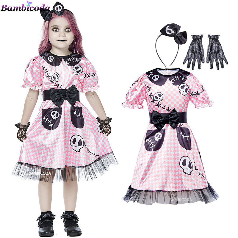 Traje de halloween para crianças gril esqueleto assustador cosplay criança fantasia carnaval vestir-se crianças desempenho roupas para festa