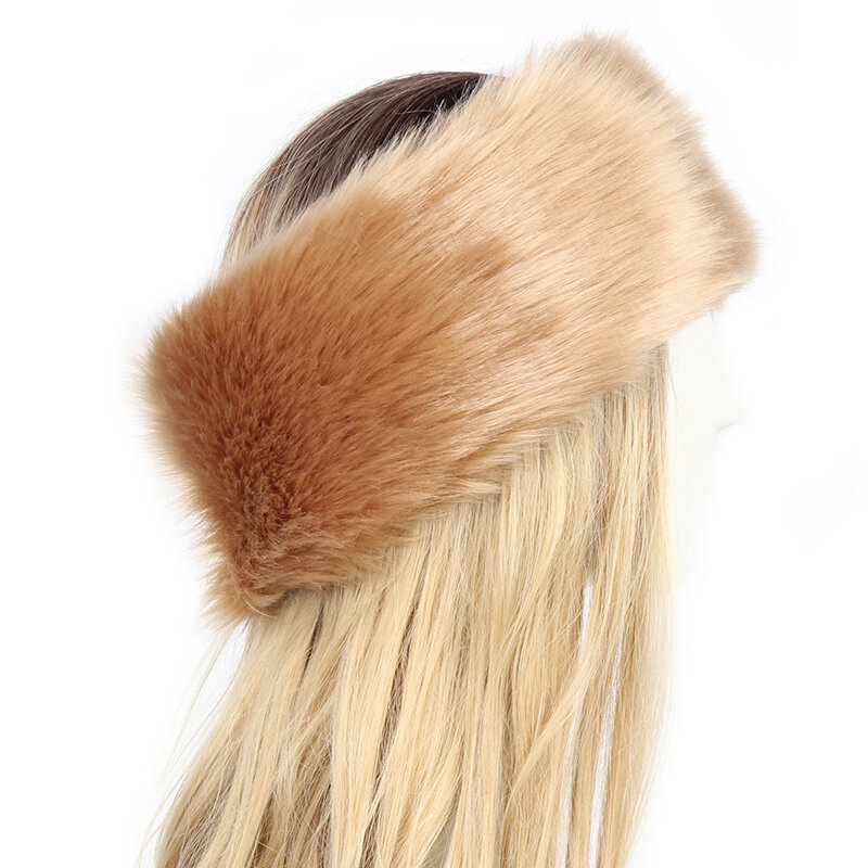 Zimowy gruby puszysty pałąk dla kobiet mężczyzn futro Hairband rosyjski futrzany nauszniki elastyczny Turban szeroki nakrycia głowy kask narciarski akcesoria