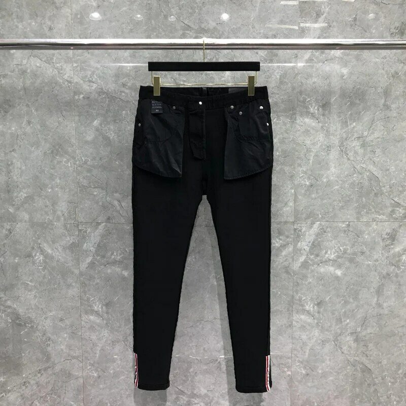 Tb thom design de luxo jeans outono inverno nova moda clássico casual versátil calças de cintura alta magro calças de brim