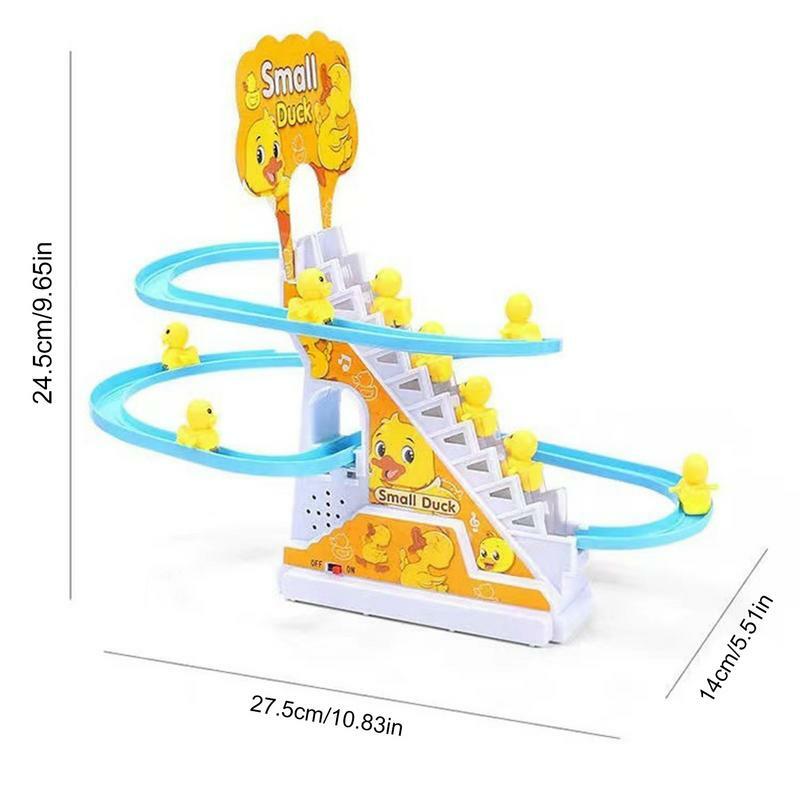 Maiale Action Figures giocattolo fai da te binario da corsa piccola anatra arrampicata scale giocattolo auto elettrica scala musica giocattolo educativo per bambini