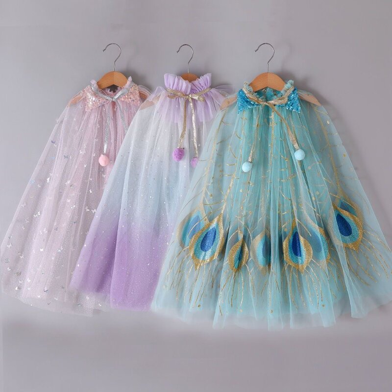 Baby Girl Princess sparkle Tulle Cloak Child Cape Costume Dressing Wraps Long Birthday Party Halloween Baby Clothes One Size
