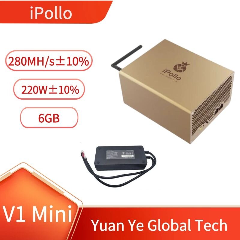 IPollo V1 Mini ETC/ZIL Miner Hashrate 280MH/s ± 10% potenza 220W ± 10% ipollo v1 mini con memoria PSU 6GB
