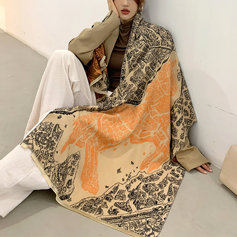Bufanda de Invierno para mujer, chal cálido a la moda, doble cara, Cachemira, gruesa, Pashmina, manta, Foulard estampado, 2022