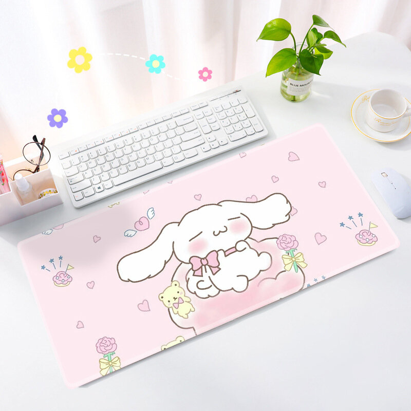 Bantalan Mouse Cetak Anjing Putih Anime Cantik Alas Meja Kantor Siswa Bermain Game Bantalan Tulis Besar Tebal Bantal Anti-selip 80x30CM