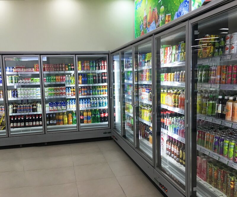 Aço inoxidável exibição de carne refrigerador vertical porta de vidro vertical refrigerador supermercado congelador