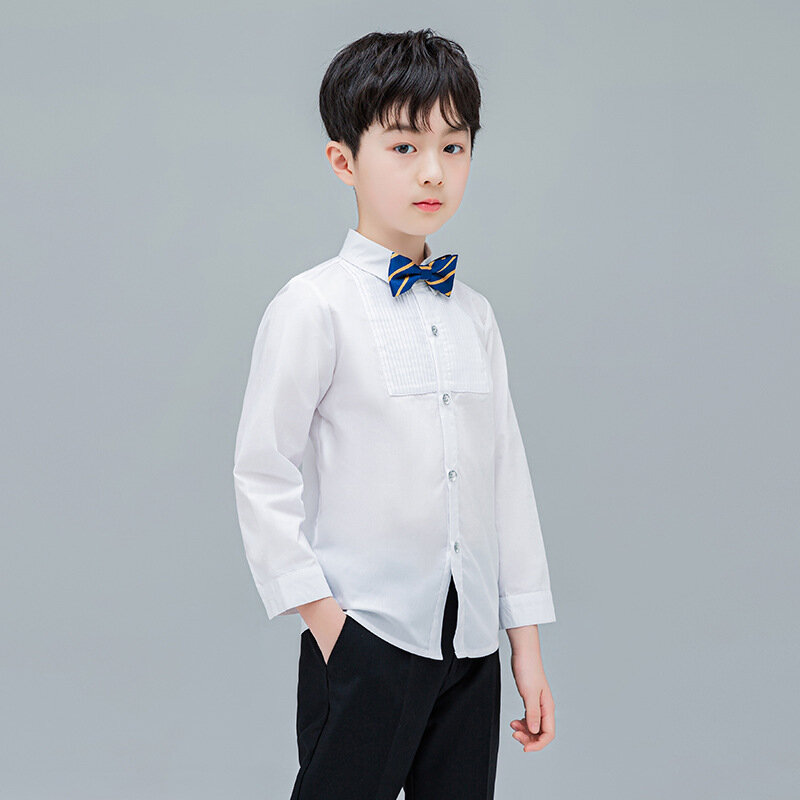 طفل رضيع ملابس المراهقين زي مدرسي الفتيان قمصان بيضاء طويلة الأكمام بدوره إلى أسفل طوق الاطفال قميص للأولاد الأطفال بلايز