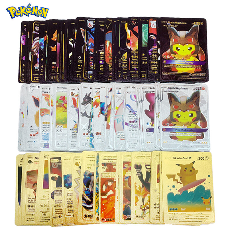 Tarjeta de plástico de Pokémon Vmax GX, Colección rara de Pikachu, juguete de regalo para niños, 9-27-54 piezas