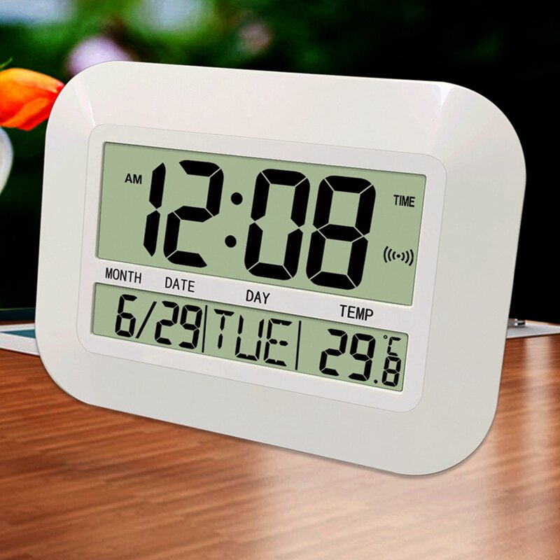 New Digital Wall Clock Battery Operated Simple Large LCD Alarm Clock Temperature Calendar Date Day for Home Office