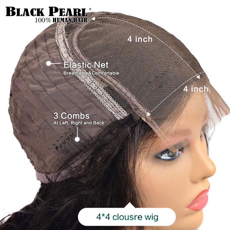 Peluca de cabello humano con encaje Frontal transparente 4x4 para mujer, postizo de encaje Frontal brasileño largo, sin pegamento, 10-36 pulgadas