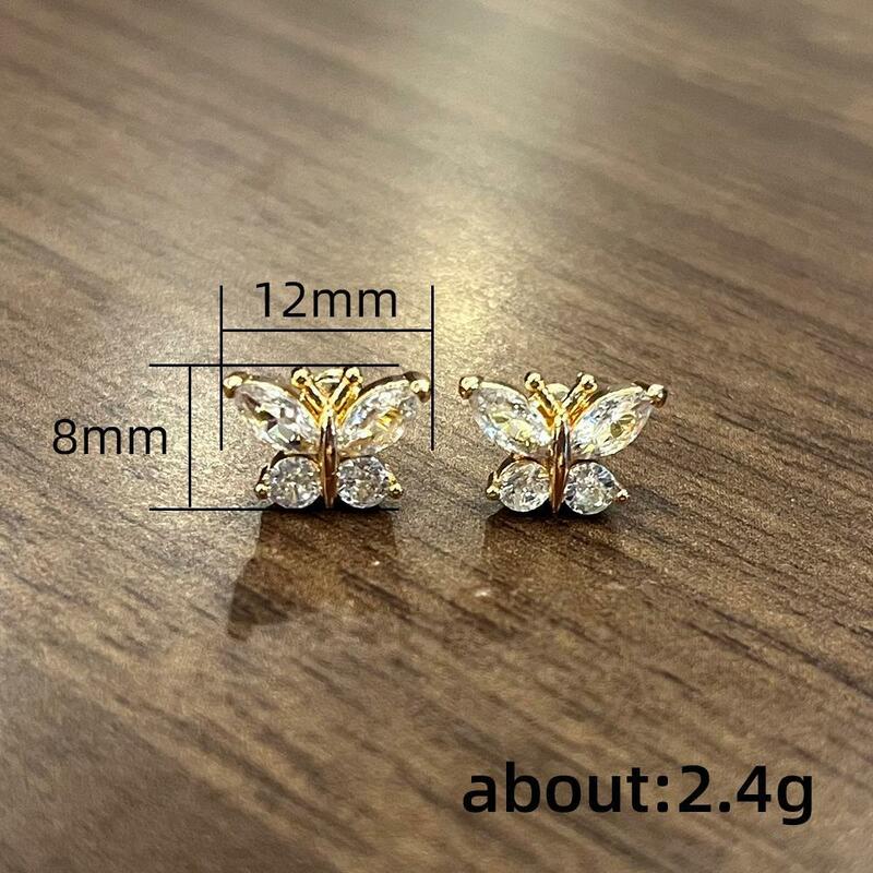 Anting Wanita Lucu Kancing Telinga Kupu-kupu Tulang Rawan Kubik Zirkonia Warna Emas Mini Tindik Tragus Perhiasan Fashion Korea