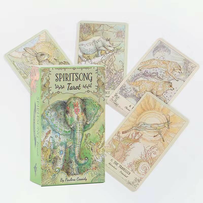 12X7Cm Spiritsong Tarot Kartu Tanaman dan Hewan Inggris dengan Buku Panduan untuk Permainan Papan Hiburan Orang Tua-anak