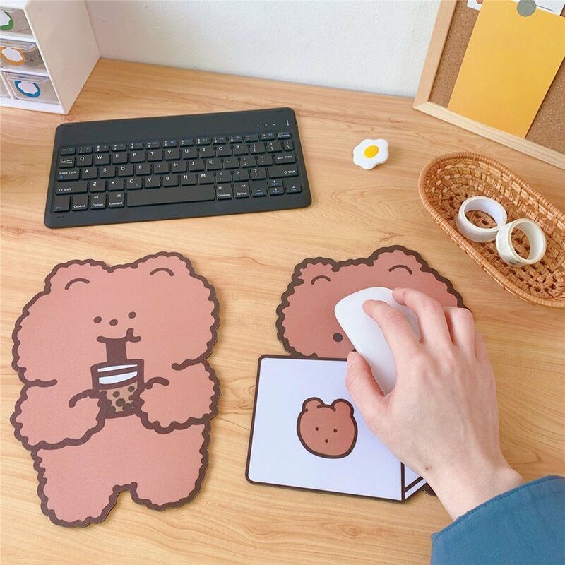 Alfombrilla de ratón Kawaii con forma de oso, alfombrilla antideslizante con forma de corazón para estudiantes, para teclado de escritorio