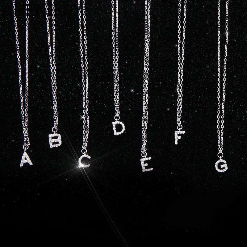 Cor prata minúsculo A-Z 26 letras do alfabeto nome inicial pingente de colar com zircão brilhante completo para as meninas melhor S-N364 do presente