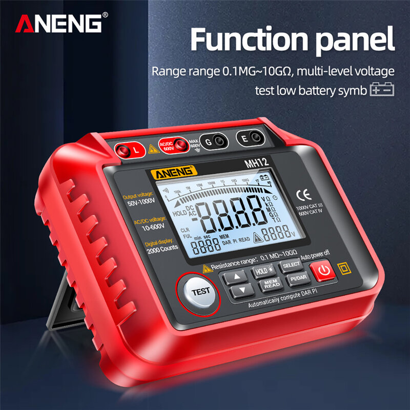 ANENG MH12 Insulation Resistance Meter Digital Megohmmeter Ohm AC DC Voltage Tester LCD Megohmmeter Megger Voltmeter Tool