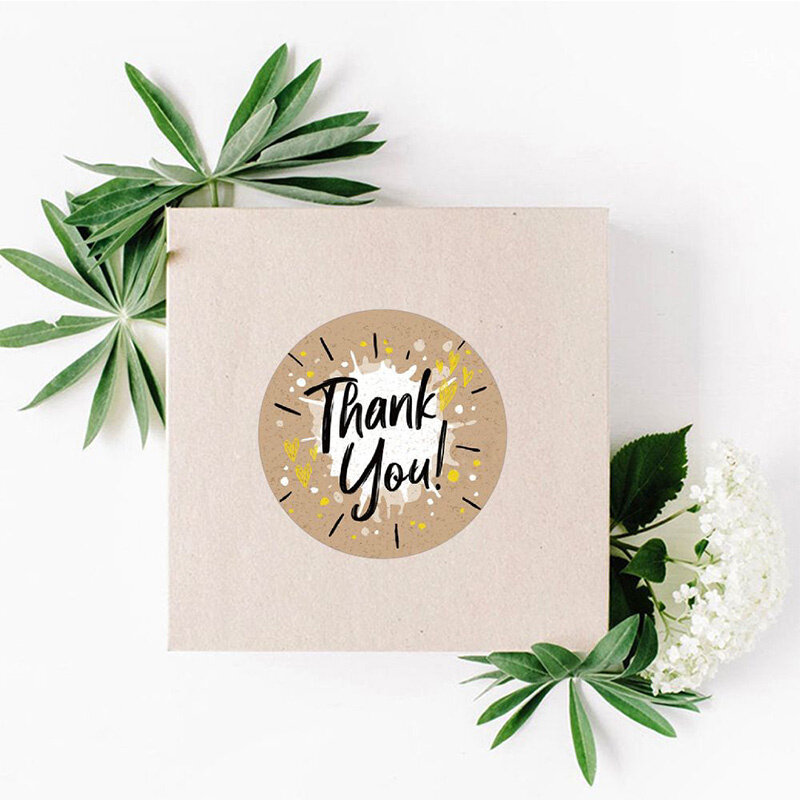 500Pcs 1Inch Vintage Thank You Stickers For Kids Friends Flower Handmade Round Card Wrap Label Sealing Sticker Decor Stationery