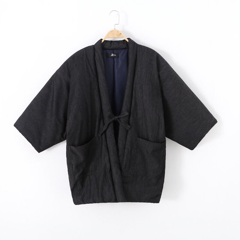 Hanten Jaket Katun Pria Musim Dingin Haori Wanita Kimono Femme Yukata Gaya Jepang Empuk Pakaian Santai Ukuran Besar Longgar Mantel M-2XL