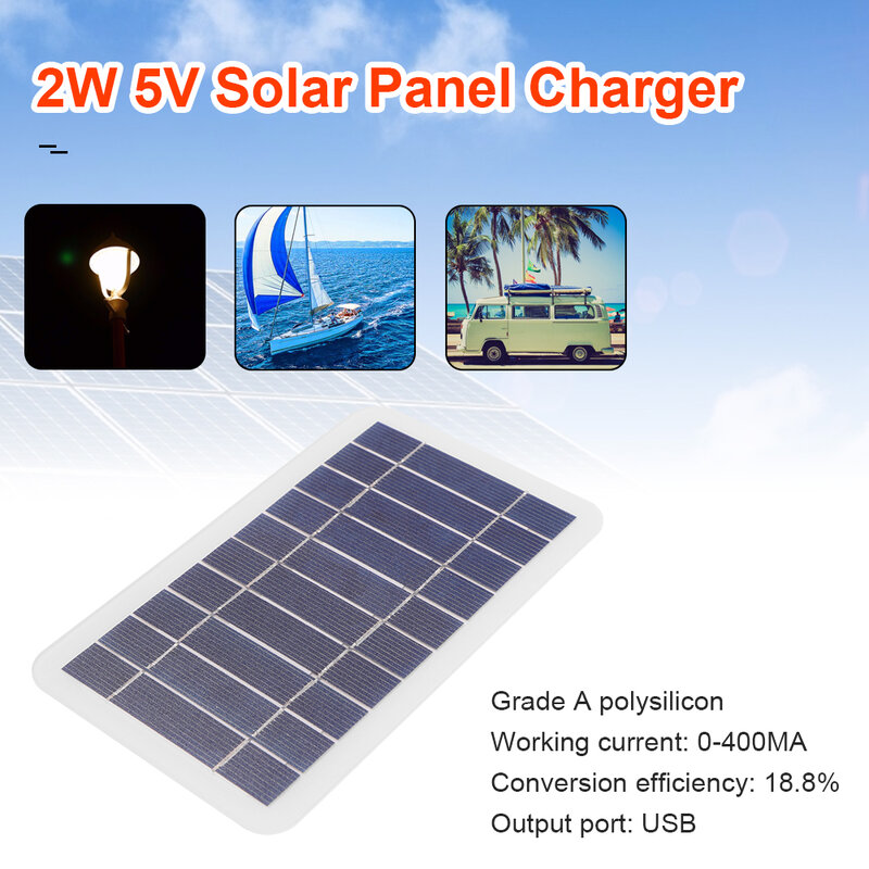 Painel solar portátil para uso externo, sistema de emergência para carregar telefone celular, usb, 5/6v, 1/2w, 400ma, 2w, saída