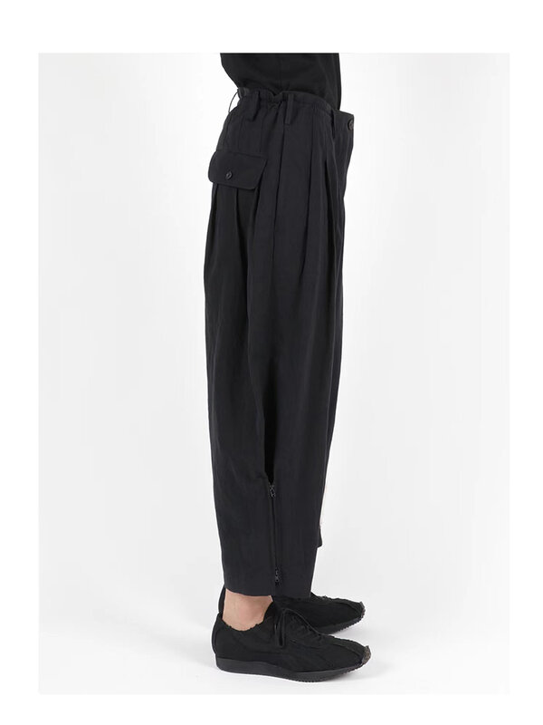 Pantalones de lino de dos colores con cintura elástica para hombre, pantalón informal de pierna ancha, Yohji, Yamamoto