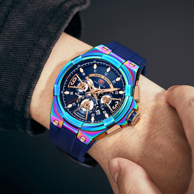 MINI FOCUS-reloj deportivo multifunción para hombre, pulsera de cuarzo, de lujo, con correa de silicona, a la moda, color arcoíris