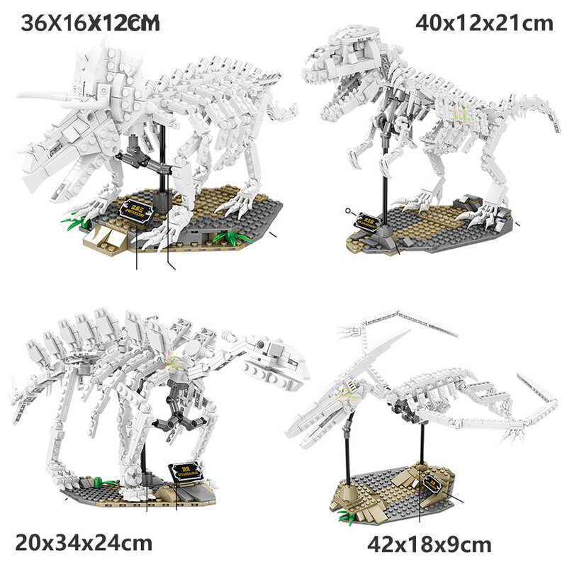 Kids Speelgoed Voor Jongen Vroege Onderwijs Jurassic 3D Dinosaurus Skelet Cijfers Model Bouwstenen Triceratops Lichtgevende Verlichting