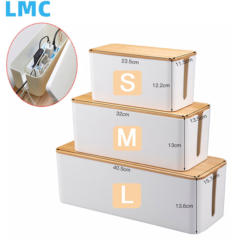 LMC-caja de almacenamiento de cables, organizador de madera a prueba de polvo para cables de alimentación, oculta la tira de alimentación, Protector contra sobretensiones, organizador seguro para el hogar y la Oficina