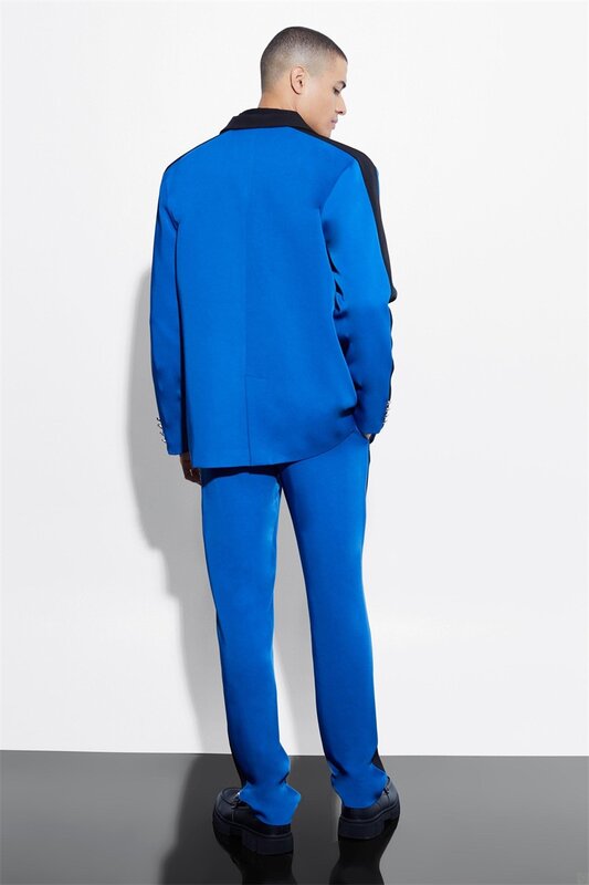 Мужской деловой костюм из двух предметов, синий двубортный пиджак для выпускного вечера, весна 2019