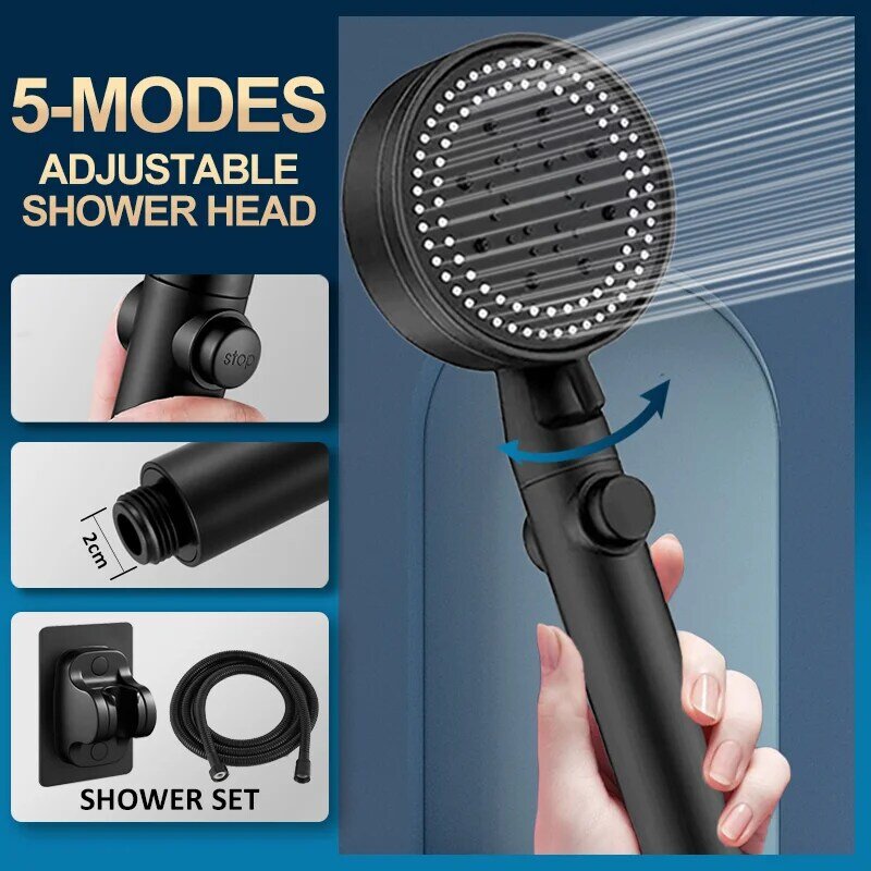 물 절약 샤워 헤드, 5 가지 모드 조절 가능한 고압 샤워, 원 스톱 워터 마사지 샤워, 친환경 욕실 도구
