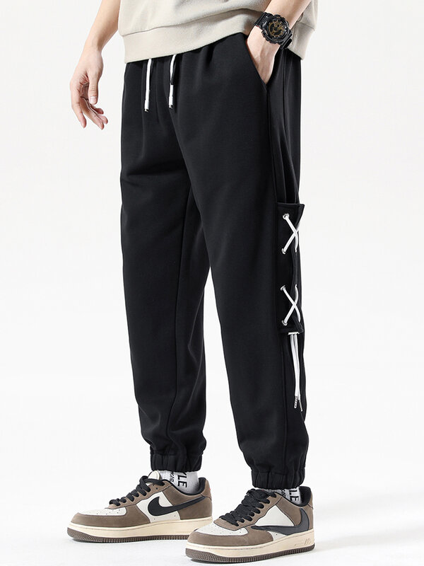 2022 새로운 봄 패션 느슨한 스웨트 남성 Streetwear 캐주얼 리본 조깅 발목 길이 바지 바지 플러스 크기 6XL 7XL 8XL