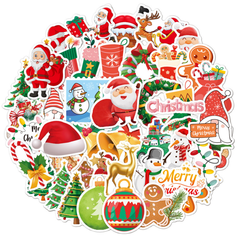 50/100Pcs Kawaii Kleurrijke Kerst Sticker Kerstman Sneeuwpop Kerstboom Laptop Skateboard Dunne Nieuwe Jaar Gift Sticker