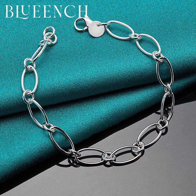 Blueench 925 prata esterlina paperclip pulseira para homem mulher personalidade todos os dias moda simples jóias