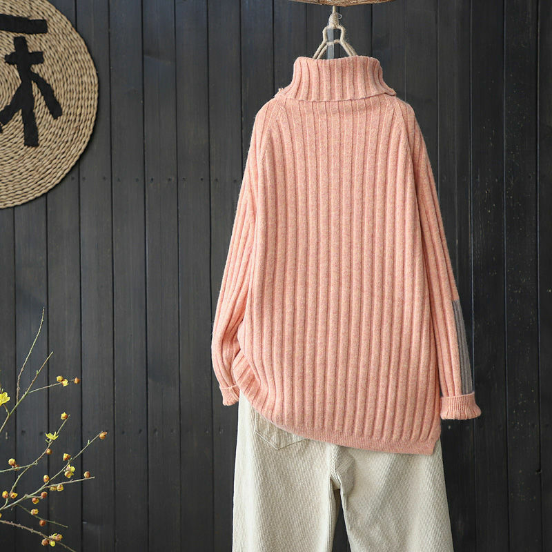 Pull tricoté à col roulé pour femme, pull ample à manches longues, style décontracté, collection automne-hiver