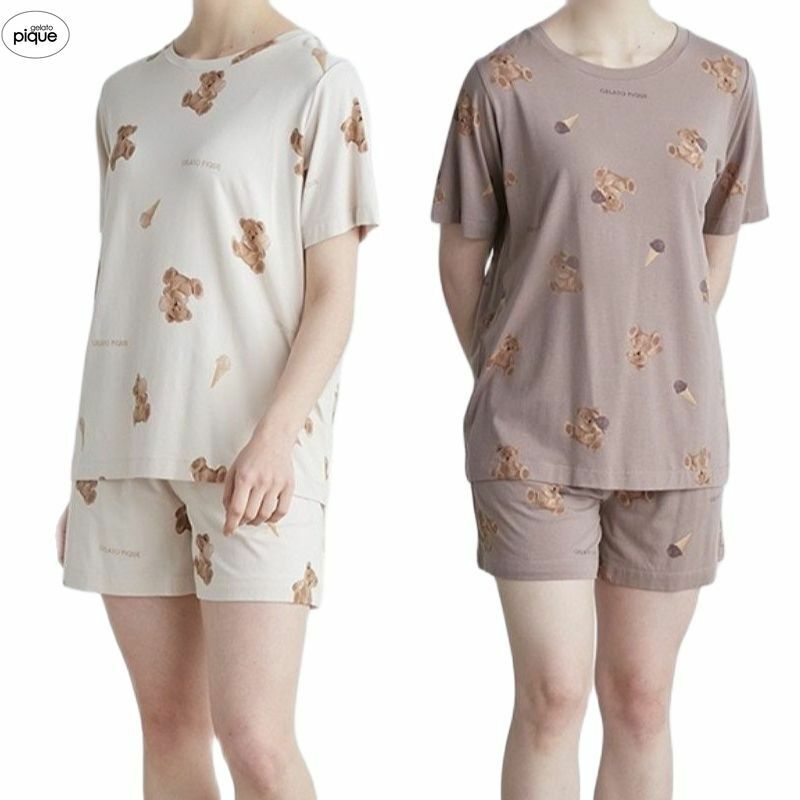 Roupa de quarto gelato pique kawaii teddy bear shorts conjunto homewear verão