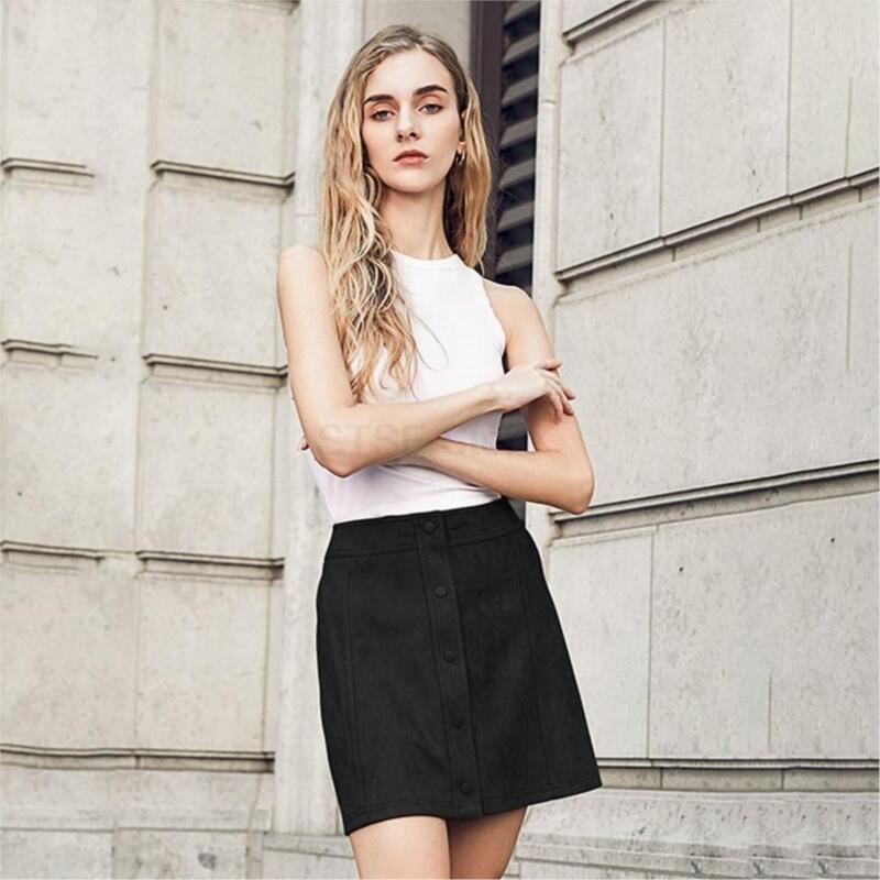 Women High Waist Real Suede Skirt Pure Color Simple Mini Skirts Zipper Up Front Women Fashion Leisure Real Leather Skirt