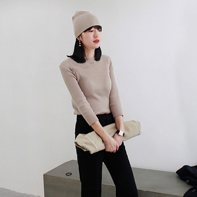 Temperament Straight Neck Solid Sweater Paired Clothes for Women Aesthetic Y2k Winter Button Novelty 2022 Woman Pullover Traf