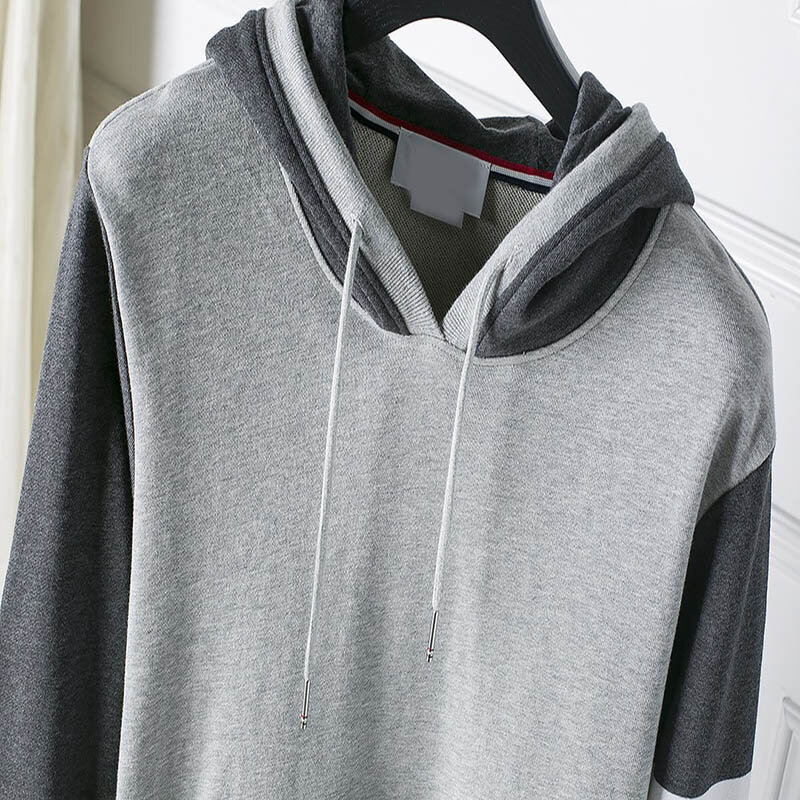 TB THOM-Sudadera con capucha para hombre, camisa de manga larga con bloqueo de Color, suelta, de cuatro rayas, de alta calidad, marca de lujo, nueva