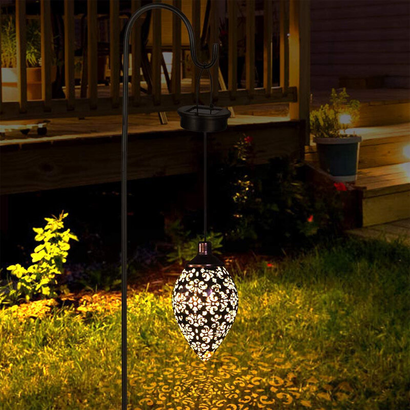 Lámpara Solar de proyección hueca, lámpara de Arte de Metal en forma de olivo con goteo de agua, linterna LED impermeable para jardín, decoración de camino de patio