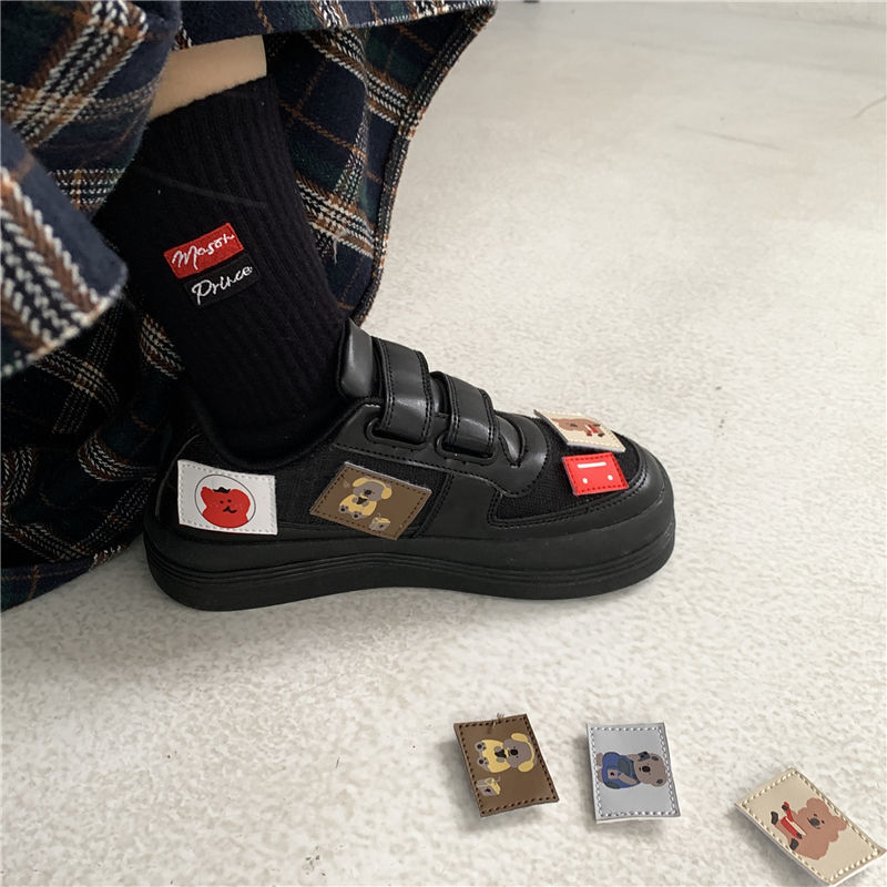 QWEEK damskie trampki sportowe buty platforma moda Kawaii Casual wulkanizowane mieszkania Harajuku śliczne czarna wiosna Dropshipping