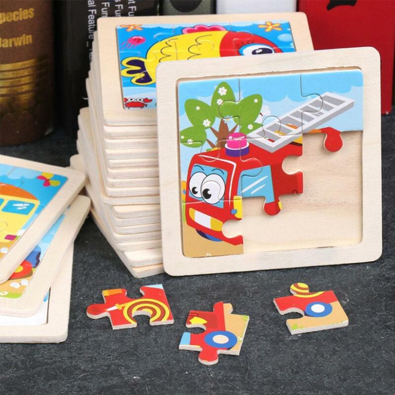 3D Holz Cartoon Tier Puzzles Kinder Montessori Transport Puzzles Frühen Bildung Jigsaw Jungen Mädchen Geburtstag Geschenke