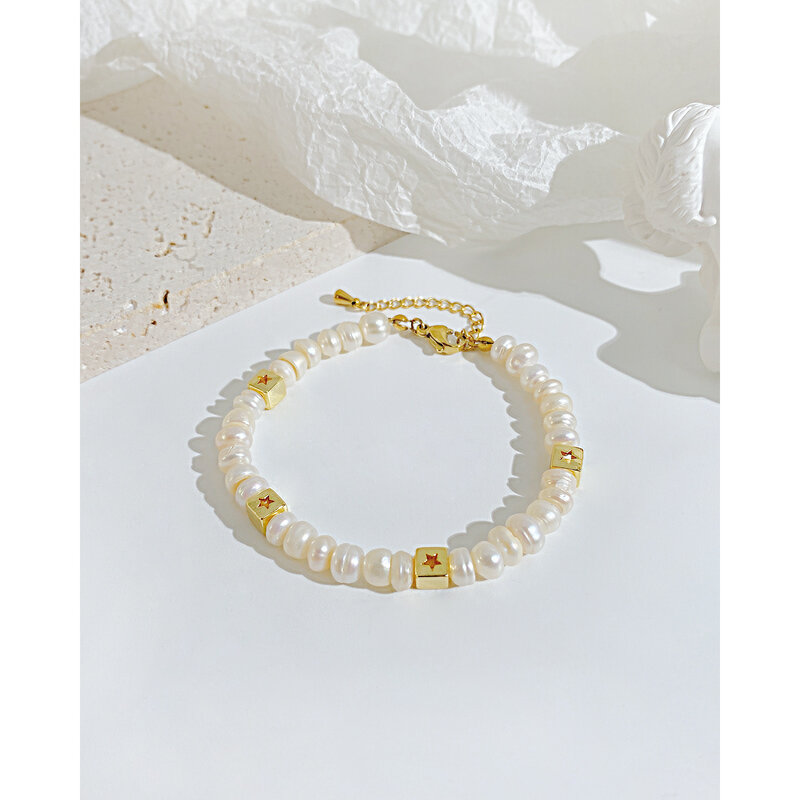 Pulseras cuadradas de cobre para mujer, joyería de lujo con perlas de agua dulce, diseño de nicho, Simple y a la moda, nuevo estilo, 2022