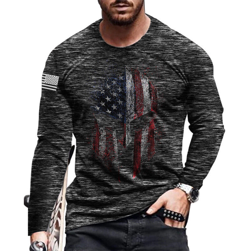 T-shirts masculinas crânio horror impressão 3d solto o-pescoço manga cheia primavera outono rua rock hip-hop tops & t roupas masculinas 4xl