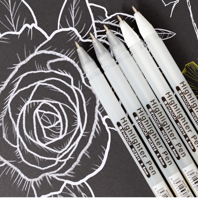 Sketching Highlighter Canetas Set para Artistas, Manga Ilustração, Art Marker Suprimentos, White Gold Silver Gel Pen, 0.8mm, 13Pcs