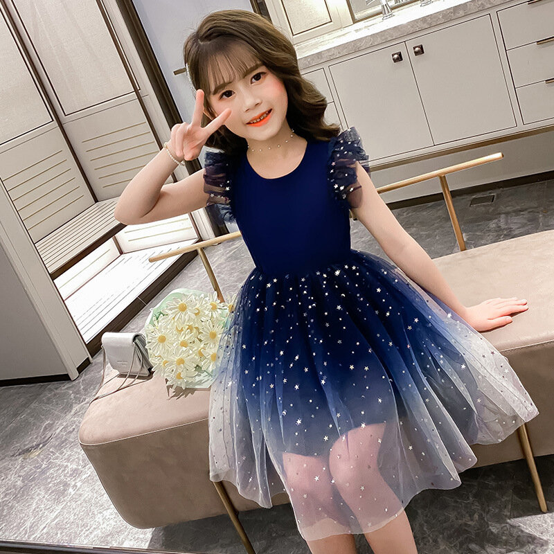 New Summer Dresses For Girls Dot Mesh Lace Dress For Girl Children Dress Casual Teenage Girl Costume Clothes 4 6 8 10 12 14 Year