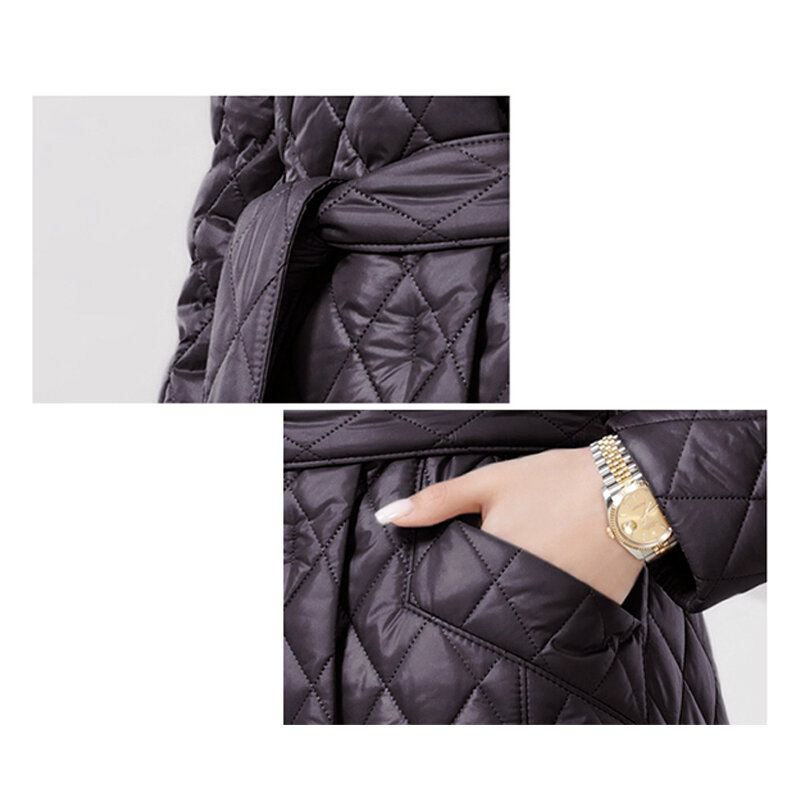 2022แฟชั่นสตรีฤดูใบไม้ผลิฤดูใบไม้ร่วง Quilted Hooded เสื้อแขนยาวขนาดใหญ่เสื้อผ้า Warm Outerwear Luxury Parka