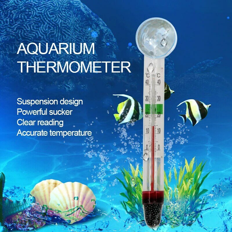 Аквариумный термометр, погружной стеклянный резервуар для рыб, измерение температуры воды, водонепроницаемая присоска